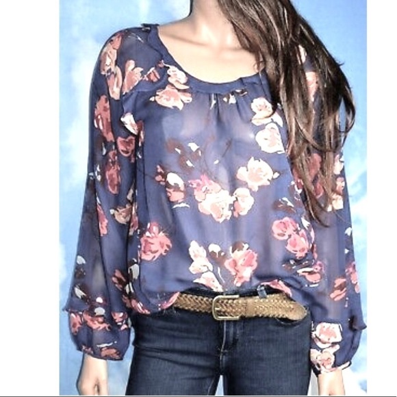Pink Rose•Sheer Blue Peasant Top - Picture 6 of 6